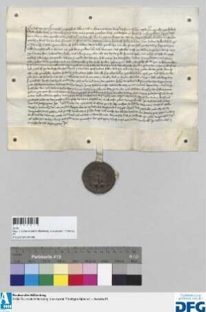 Volkolt von Tann, Landrichter zu Sulzbach, stellt auf Ersuchen des Bertholt Haller Bürgers zu Nürnberg ein Vidimus aus über das Testament des Heinrich Haller d.d. 18. Juli 1364. - Siegler: Das Landgericht zu Sulzbach.