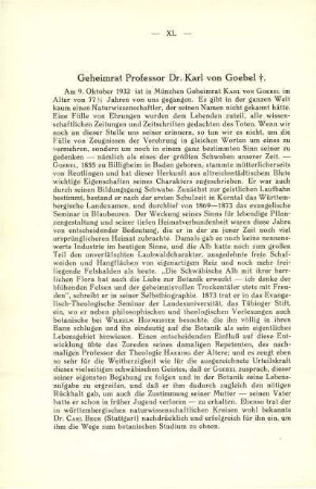 Geheimrat Professor Dr. Karl von Goebel ✝