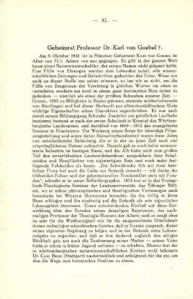 Geheimrat Professor Dr. Karl von Goebel ✝