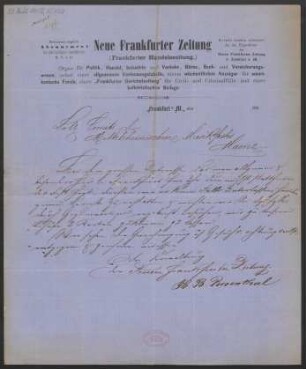 Brief an Kommittee für das Mittelrheinische Musikfest  : 1860