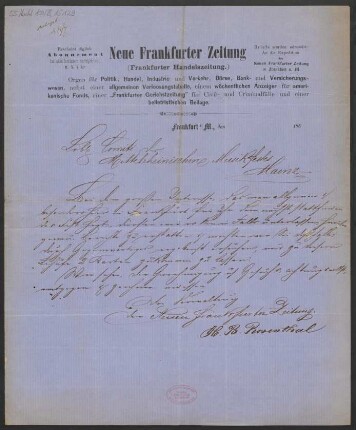 Brief an Kommittee für das Mittelrheinische Musikfest <4, 1860, Mainz> : 1860