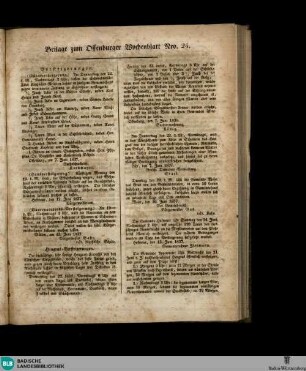 Offenburger Wochenblatt, Beilage zum Offenburger Wochenblatt