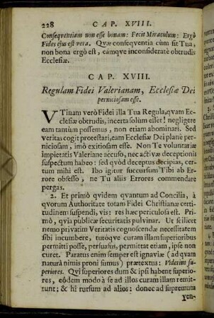 Cap. XVIII. Regulam Fidei Valerianam, Ecclesiæ Dei perniciosam esse.