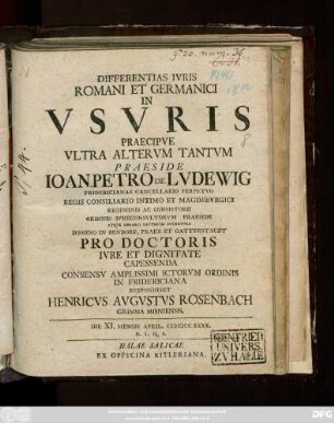 Differentias Ivris Romani Et Germanici In Vsvris : Praecipve Ultra Altervm Tantvm