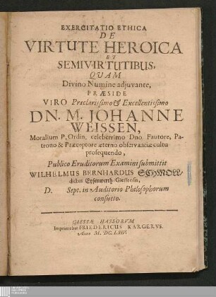 Exercitatio Ethica De Virtute Heroica Et Semivirtutibus