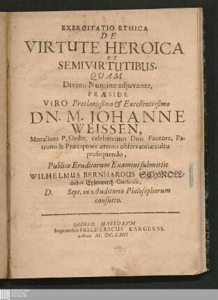 Exercitatio Ethica De Virtute Heroica Et Semivirtutibus