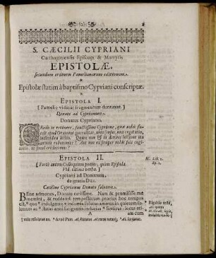 Epistolæ, statim a baptismo Cypriani conscriptæ. Epistola I. - Epistola XL.