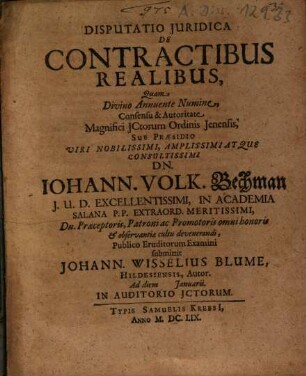 Disputatio Iuridica De Contractibus Realibus