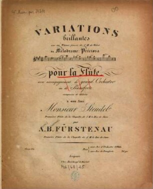 Variations brillantes : sur un thème favori de C. M. de Weber du melodrame: Préciosa ; pour la flûte avec accompagnement de grand orchestre ou de pianoforte ; oeuv. 34