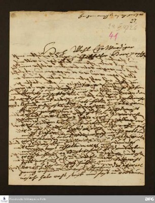 Brief von Wilhelmine v. Kirchberg an August Hermann Francke.