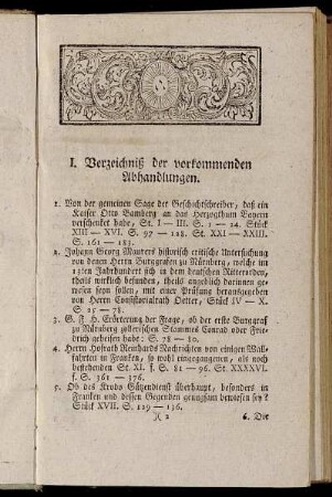 I. Verzeichniß der vorkommenden Abhandlungen.