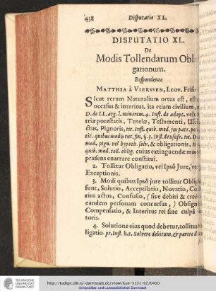 Disputatio XL. Modis Tollendarum Obligationum
