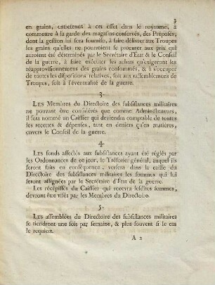 Réglement arrêté par le roi, concernant la composition & le fonctions du directoire des subsistances militaires : du 1er Avril 1788