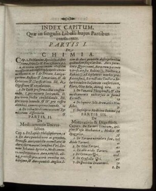 Index Capitum, Quæ in singulis Libelli hujus Partibus continentur.