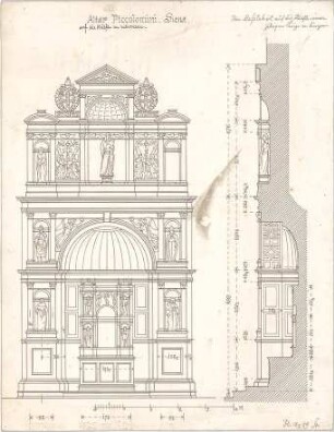 Stegmann, Carl von; Zeichnungen für Publikationen - Piccolomini - Altar in Siena (Ansicht, Schnitt)