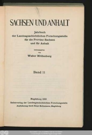 11.1935: Sachsen und Anhalt : Jahrbuch der Historischen Kommission für Sachsen-Anhalt