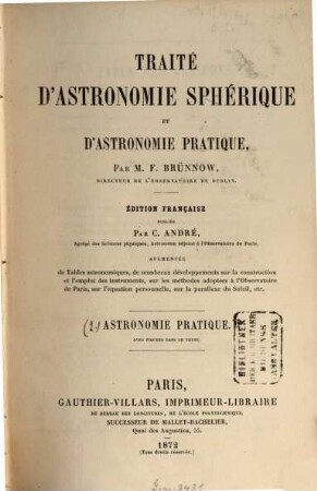 Traité d'astronomie sphérique et d'astronomie pratique, 2
