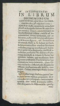 In Librum Decimum Tertium. Contentio Aiacis Et Ulyssis.