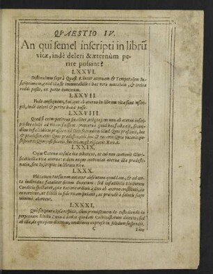Quaestio IV. An qui semel inscriptu in librum vitae, inde deleri & aeternum perire possint?