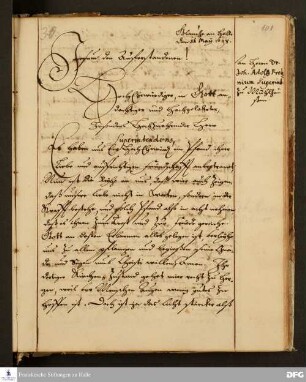 Brief von August Hermann Francke an Johann Adolph Frohne.