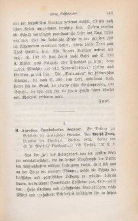 343-347 [Rezension] Franz, Adolf, M. [Magnus] Aurelius Cassiodorius Senator