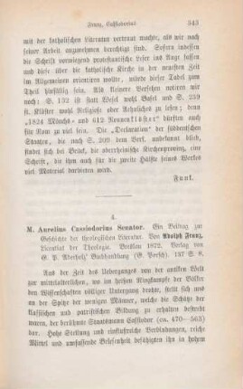 343-347 [Rezension] Franz, Adolf, M. [Magnus] Aurelius Cassiodorius Senator
