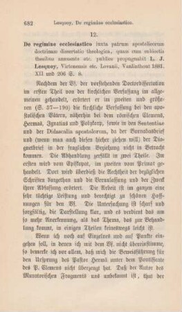 682-683 [Rezension] Lesquoy, Lucien J., De regimine ecclesiastico juxta patrum apostolicorum doctrinam
