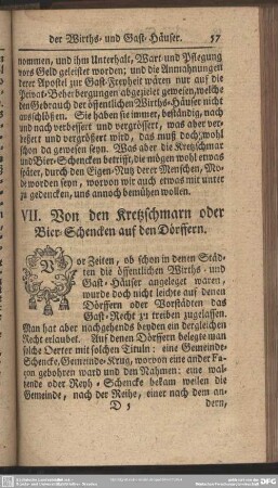VII. Von den Kretzschmarn oder Bier-Schencken auf den Dörffern