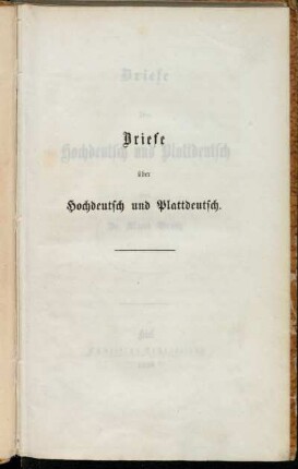 Briefe über Hochdeutsch und Plattdeutsch