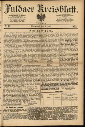 Erste Ausgabe vom Samstag, den 08. Juli 1893.