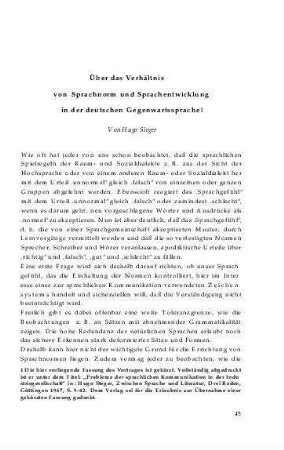 Über das Verhältnis von Sprachnorm und Sprachentwicklung in der deutschen Gegenwartssprache