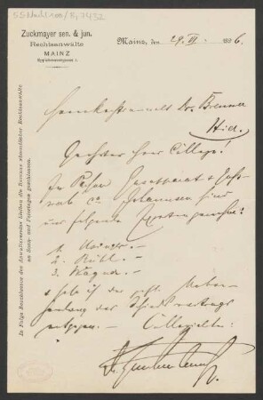 Brief an Carl Brenner : 29.06.1896