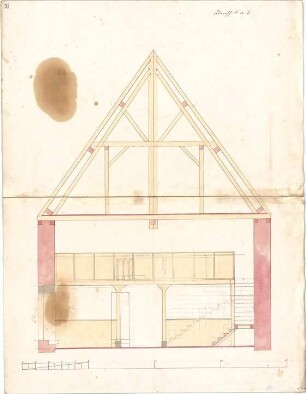 Dolmetsch, Heinrich; Zazenhausen; Ev. Pfarrkirche, Restaurierung - Alter Zustand - Westseite (Querschnitt)