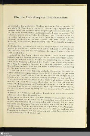 Über die Freistellung von Naturdenkmälern