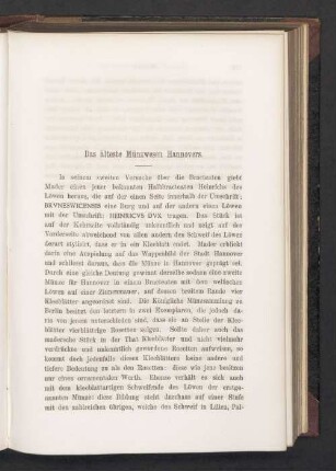 Das älteste Münzwesen Hannovers