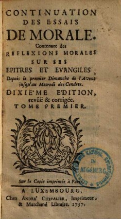 Continuation Des Essais De Morale, Tome 1