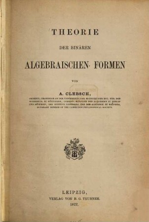 Theorie der binären algebraischen Formen