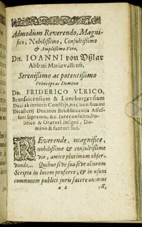 Admodum Reverendo, Magnifico, Nobilißimo, Consultißimo & Amplißimo Viro, Dn. Ioanni von Ußlar [...]