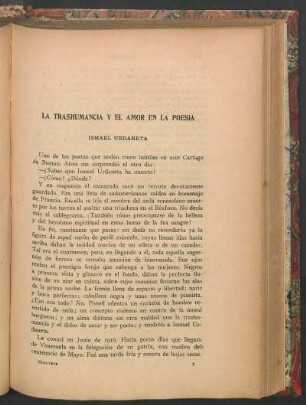 La trashumancia y el amor en la poesía : Ismael Urdaneta
