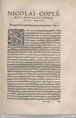 Nicolai Copernici Revolutionum Liber Tertius.