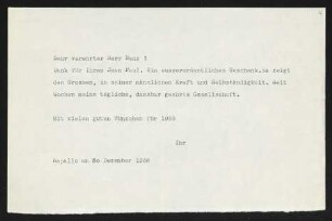 Brief von Gerhart Hauptmann an Richard Benz