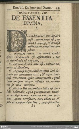 Disputatio VII. De Essentia Divina