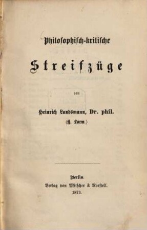 Philosophisch-kritische Streifzüge