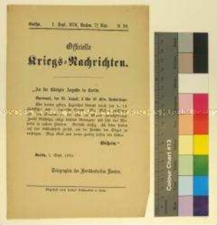 Kriegsdepesche des Norddeutschen Bundes über die Kriegsereignisse vom 30.8.1870 und das Gefecht von Beaumont