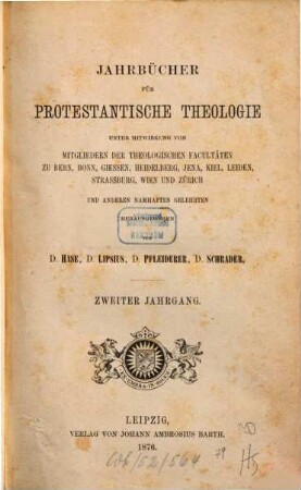 Jahrbücher für protestantische Theologie. 2, 2. 1876