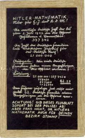 Illustriertes Abwurf-Flugblatt der Alliierten zur Verharmlosung der deutschen Kriegsopfer durch die NS-Propaganda