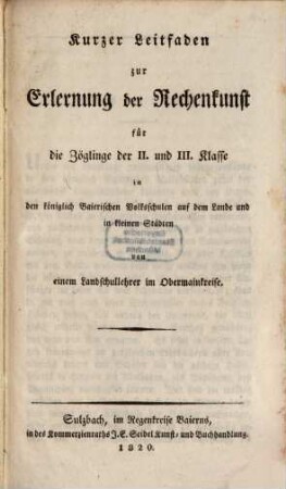 Kurzer Leitfaden zur Erlernung der Rechenkunst