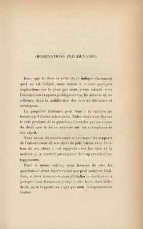 Observations préliminaires