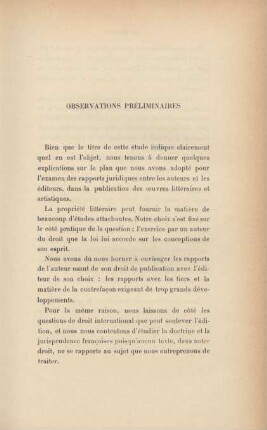 Observations préliminaires