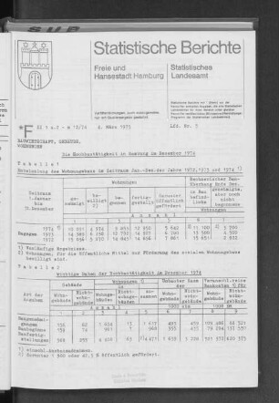 Die Hochbautätigkeit in Hamburg im Dezember 1974 : Lfd. Nr. 5